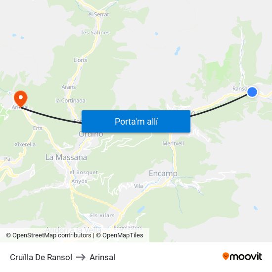Cruïlla De Ransol to Arinsal map