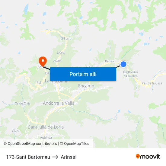 173-Sant Bartomeu to Arinsal map