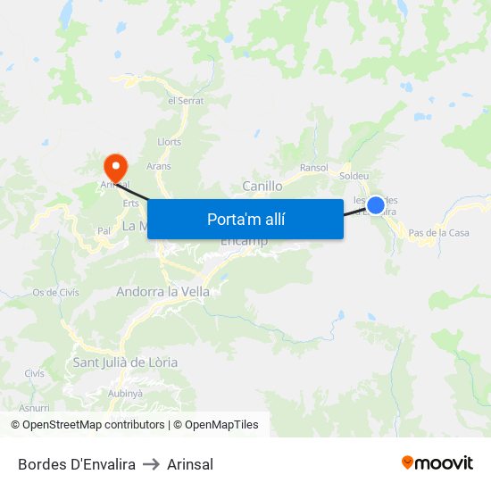 Bordes D'Envalira to Arinsal map