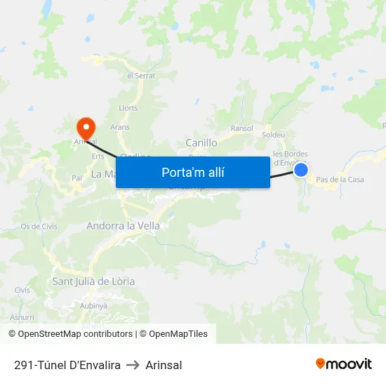 291-Túnel D'Envalira to Arinsal map