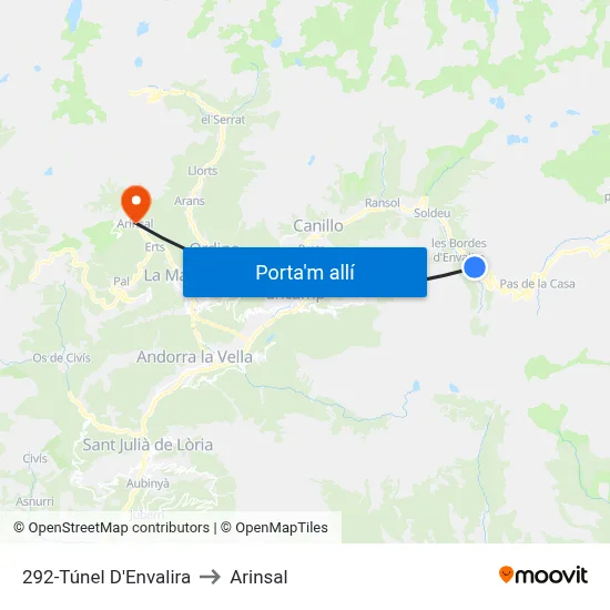 292-Túnel D'Envalira to Arinsal map
