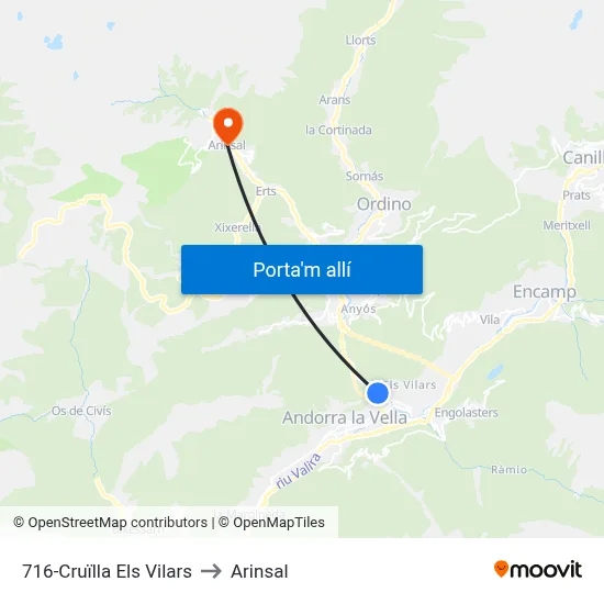 716-Cruïlla Els Vilars to Arinsal map