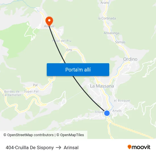 404-Cruïlla De Sispony to Arinsal map