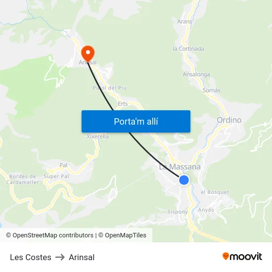 409-Les Costes to Arinsal map