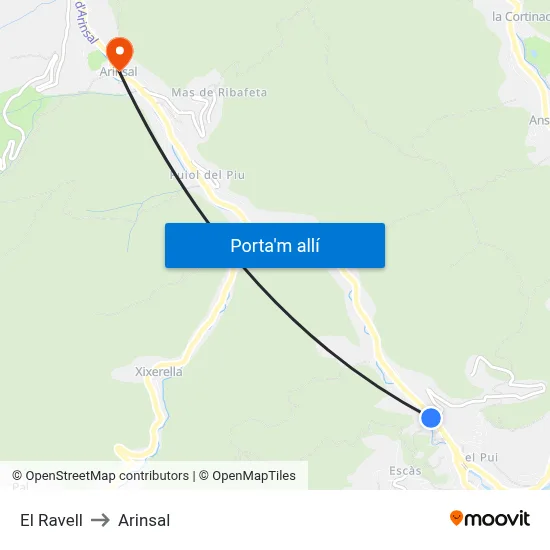 El Ravell to Arinsal map