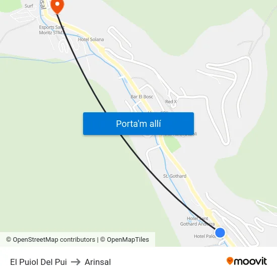 El Puiol Del Pui to Arinsal map