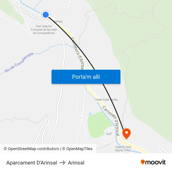 Aparcament D'Arinsal to Arinsal map