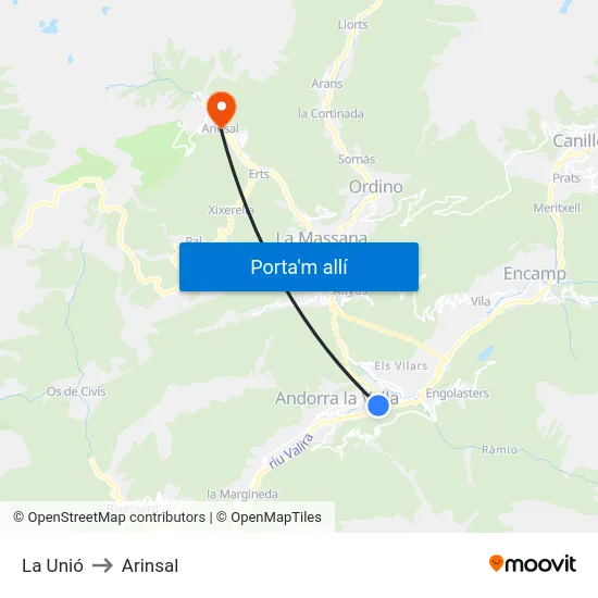 710-La Unió to Arinsal map