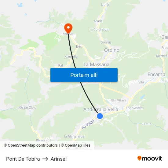 Pont De Tobira to Arinsal map