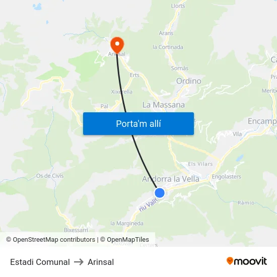5412-Estadi Comunal to Arinsal map