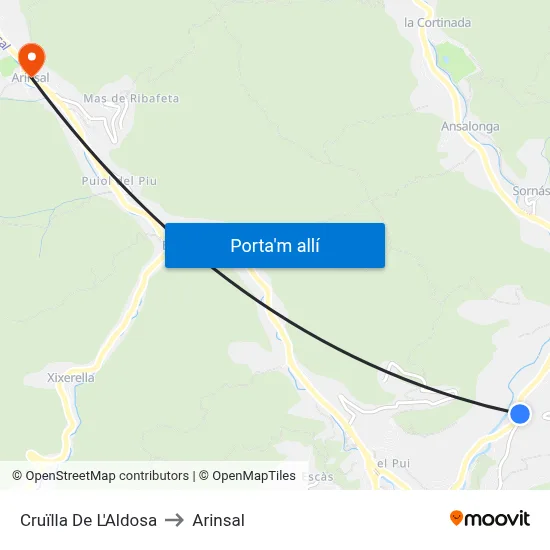 Cruïlla De L'Aldosa to Arinsal map