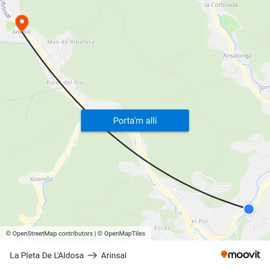 La Pleta De L'Aldosa to Arinsal map