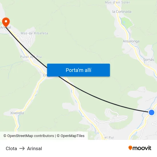 Clota to Arinsal map