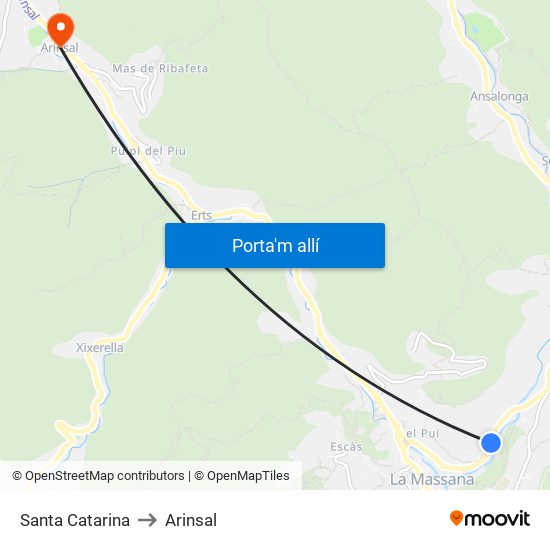 Santa Catarina to Arinsal map