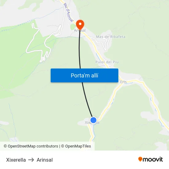 Xixerella to Arinsal map