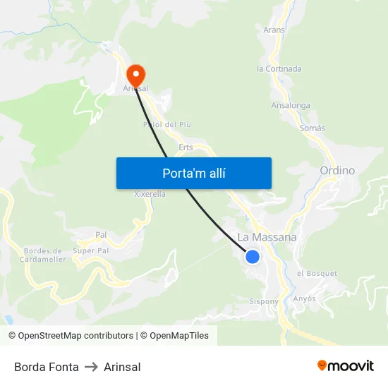 Borda Fonta to Arinsal map