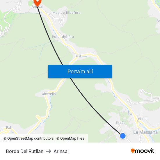 Borda Del Rutllan to Arinsal map