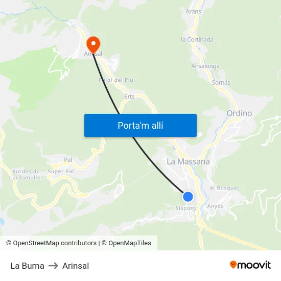 La Burna to Arinsal map