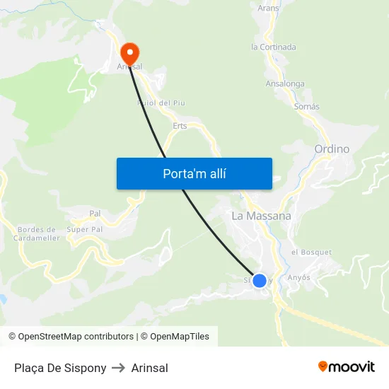 Plaça De Sispony to Arinsal map