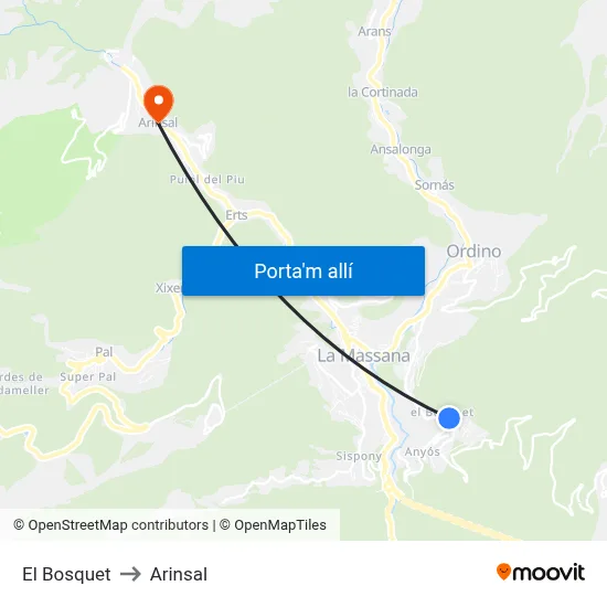 El Bosquet to Arinsal map