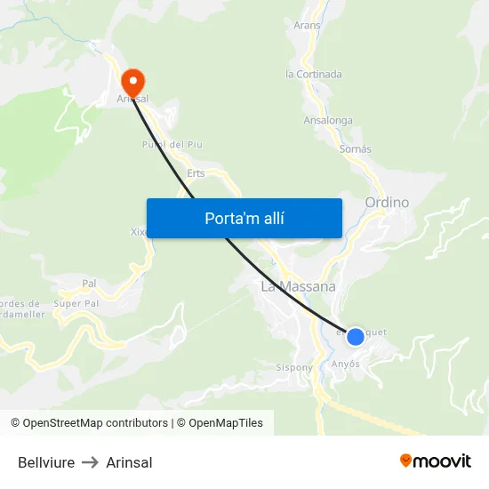 Bellviure to Arinsal map
