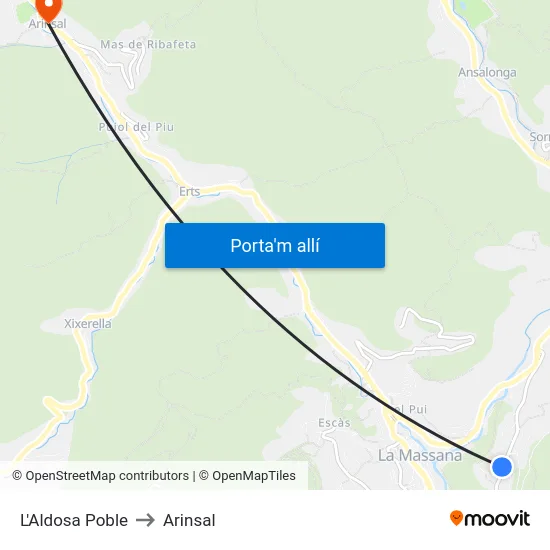 L'Aldosa Poble to Arinsal map