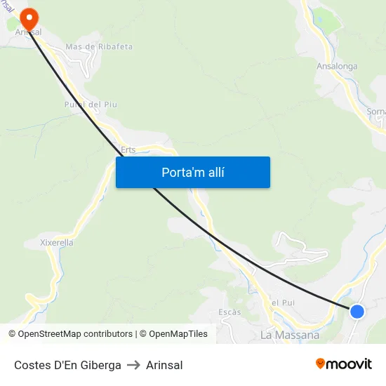 Costes D'En Giberga to Arinsal map