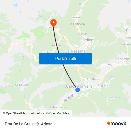 Prat De La Creu to Arinsal map