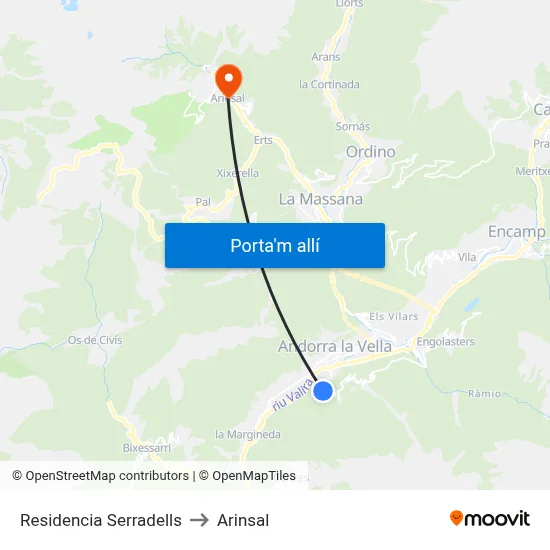 Residencia Serradells to Arinsal map