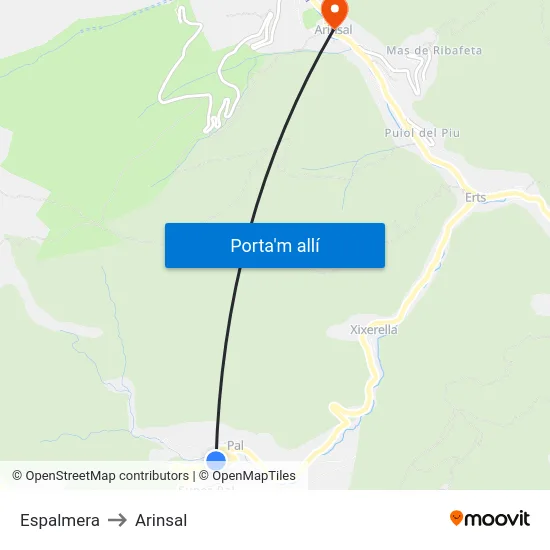 Espalmera to Arinsal map
