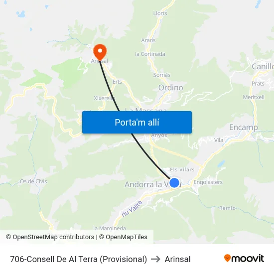 706-Consell De Al Terra (Provisional) to Arinsal map