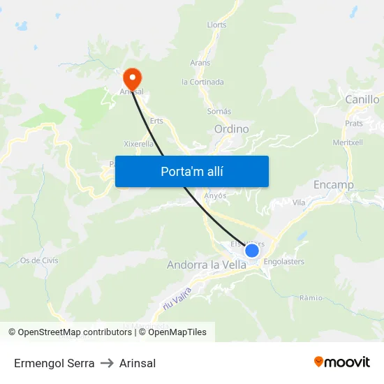 Ermengol Serra to Arinsal map