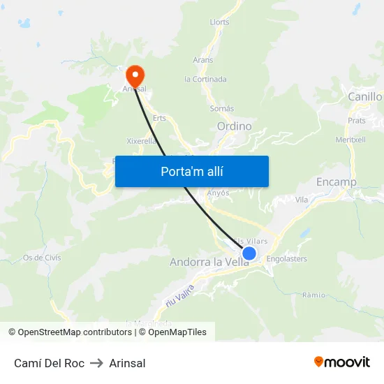 Camí Del Roc to Arinsal map