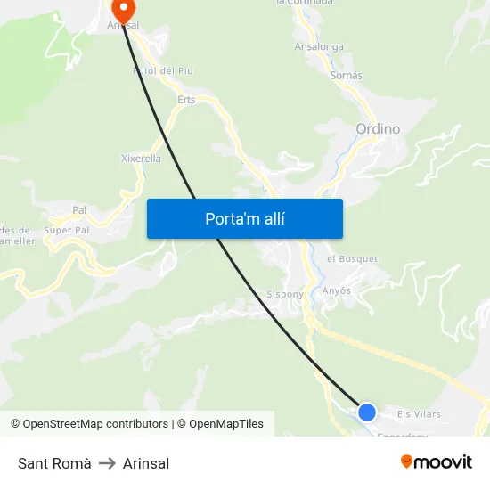 Sant Romà to Arinsal map