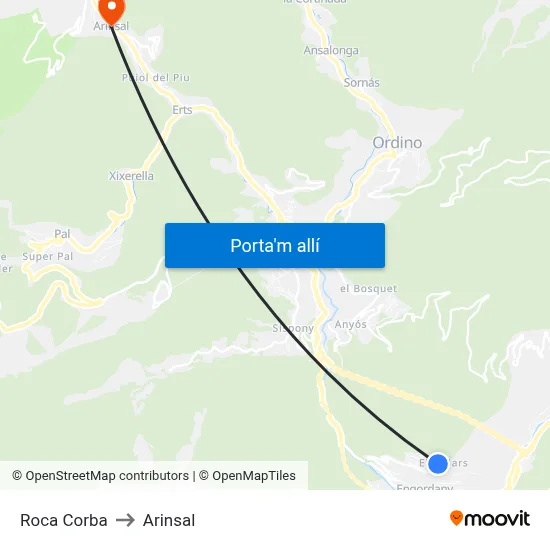 Roca Corba to Arinsal map