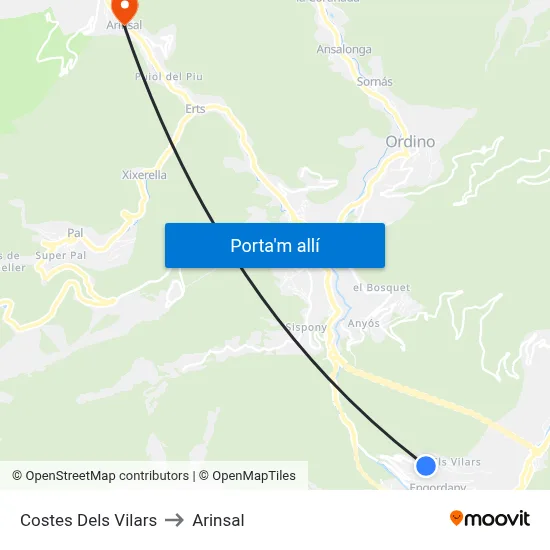 Costes Dels Vilars to Arinsal map