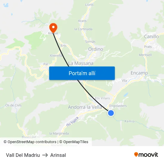 Vall Del Madriu to Arinsal map