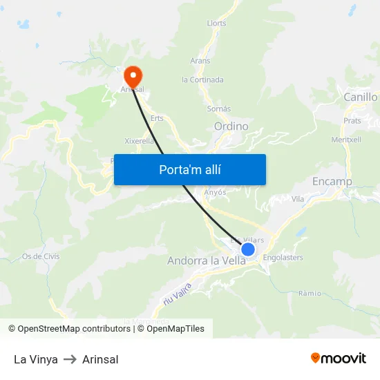 La Vinya to Arinsal map