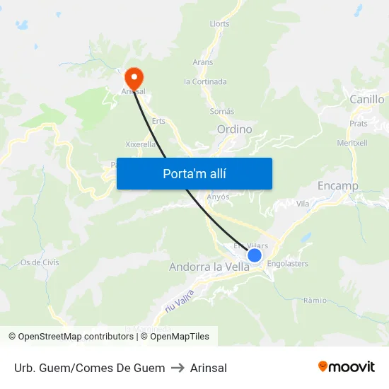 Urb. Guem/Comes De Guem to Arinsal map