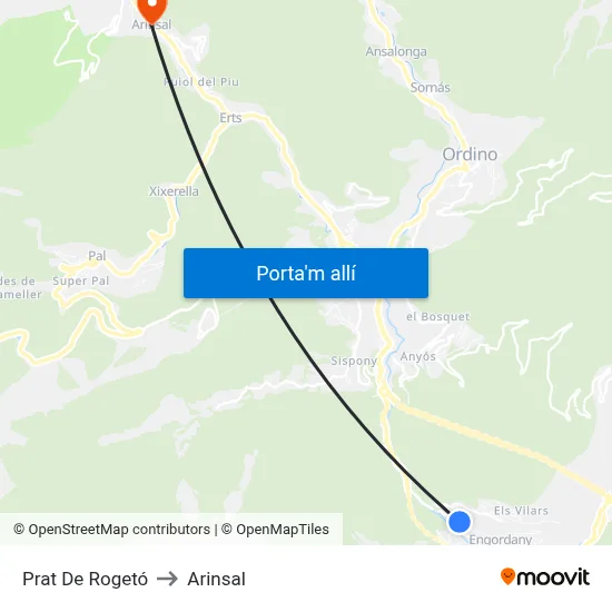 Prat De Rogetó to Arinsal map