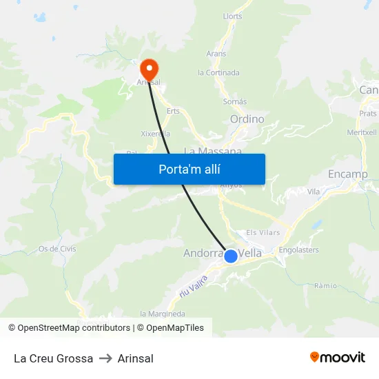 La Creu Grossa to Arinsal map