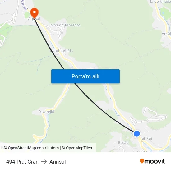 494-Prat Gran to Arinsal map