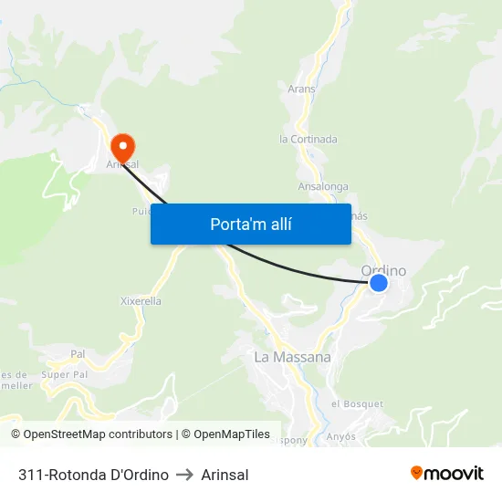 311-Rotonda D'Ordino to Arinsal map