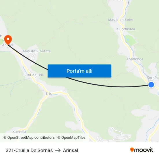 321-Cruïlla De Sornàs to Arinsal map