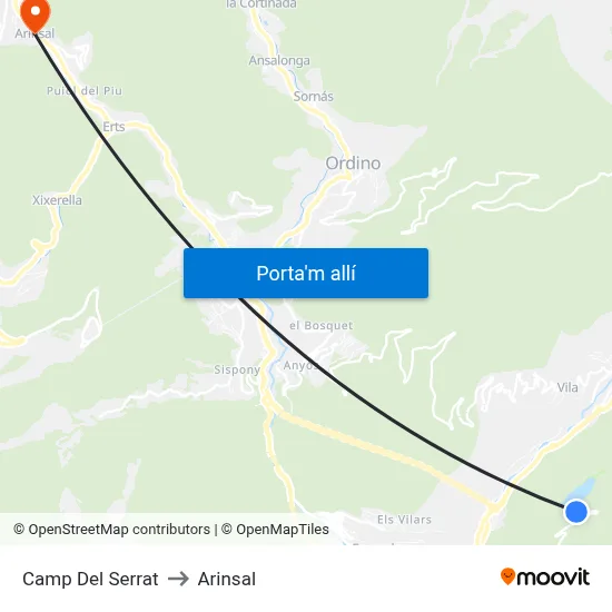 Camp Del Serrat to Arinsal map