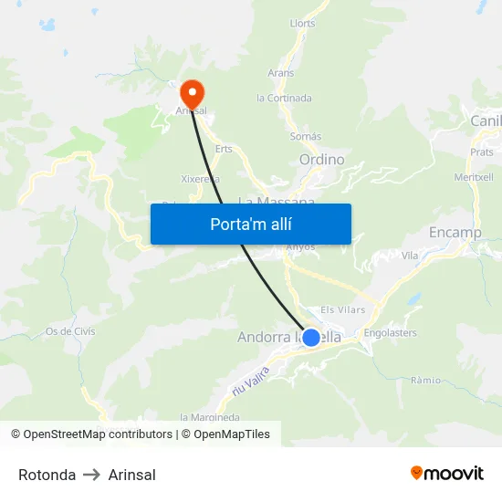 Rotonda to Arinsal map