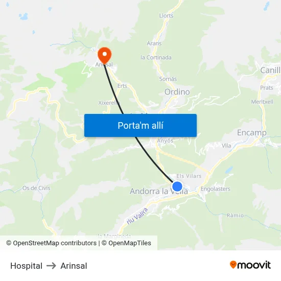 Hospital to Arinsal map