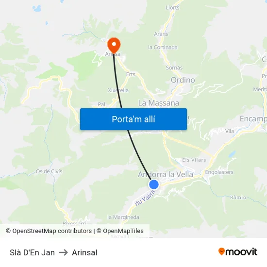 Slà D'En Jan to Arinsal map