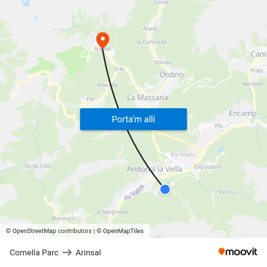 Comella Parc to Arinsal map