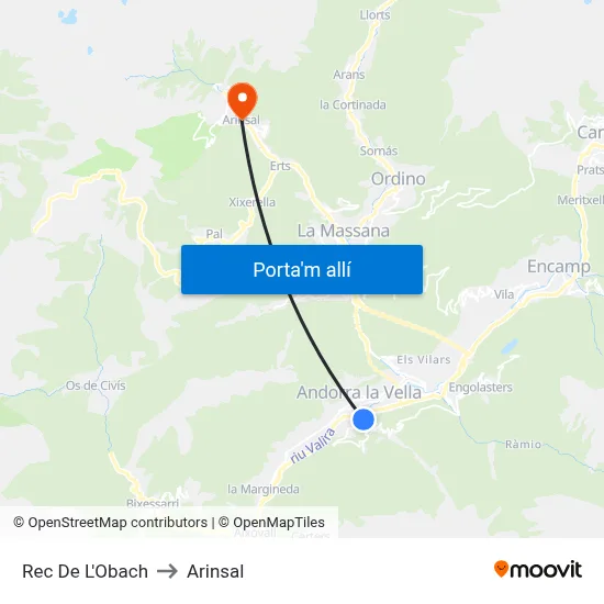 Rec De L'Obach to Arinsal map
